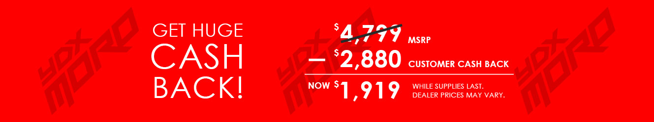 Get huge cash back!  Up to $2,880 customer cash back off $4,799 msrp means as low as $1,919.  While supplies last. Dealer prices may vary.